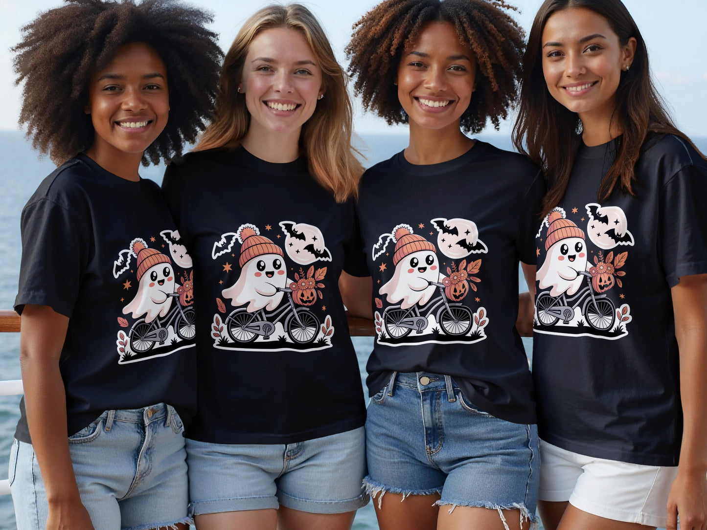 Halloween Ghost T-Shirts with Cute Bats Graphic product