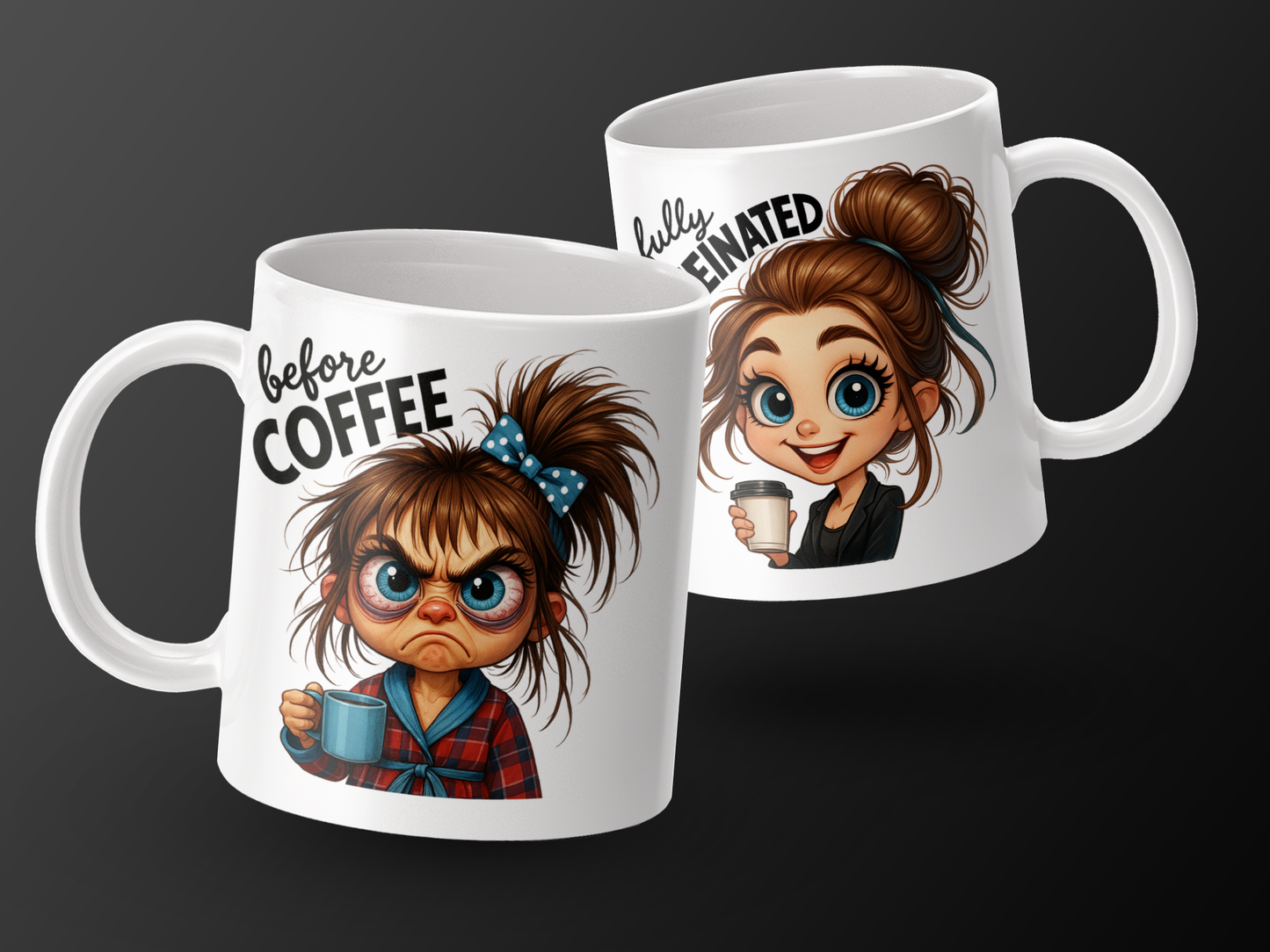 Funny Before and After Coffee Illustrated Mug product