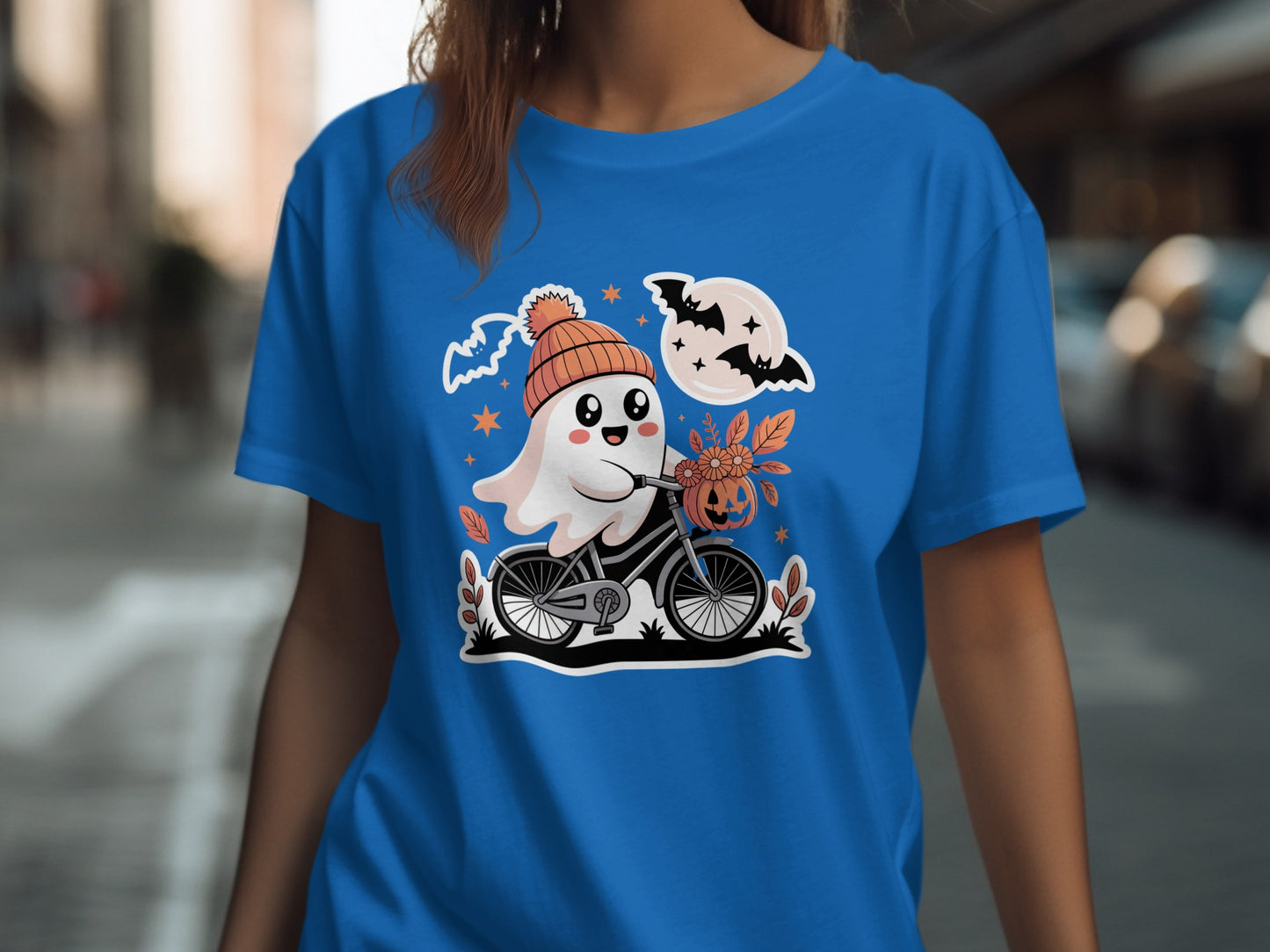 Adorable Ghost on Bicycle with Halloween Elements product type