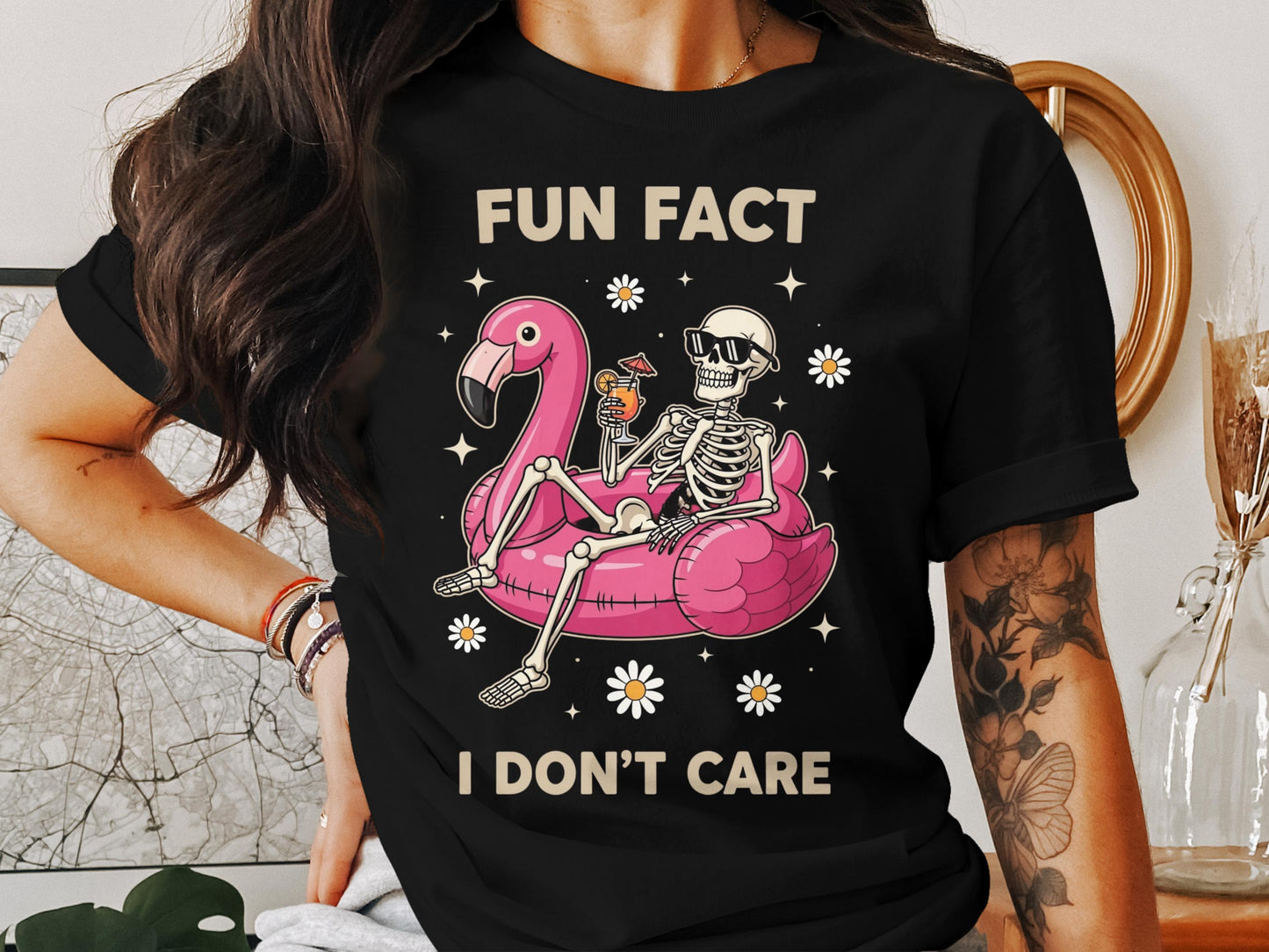 Fun Fact Skeleton On Flamingo Graphic Tee product type
