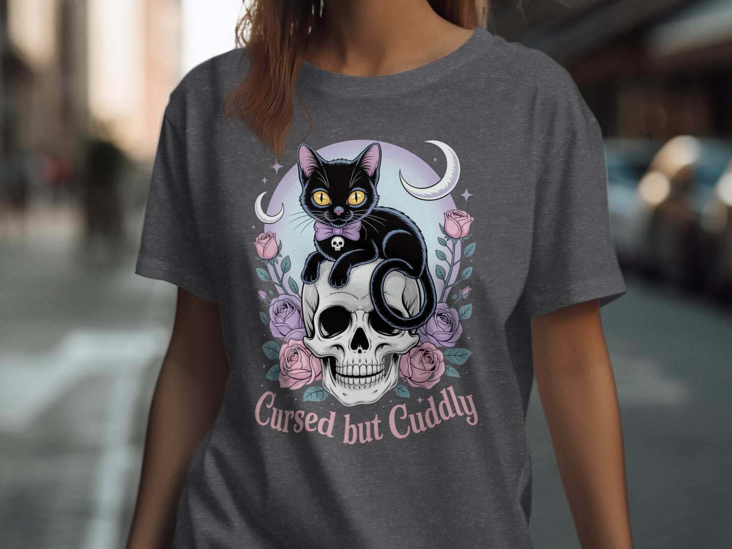 Cursed But Cuddly Cat On Skull Artwork T-Shirt product type