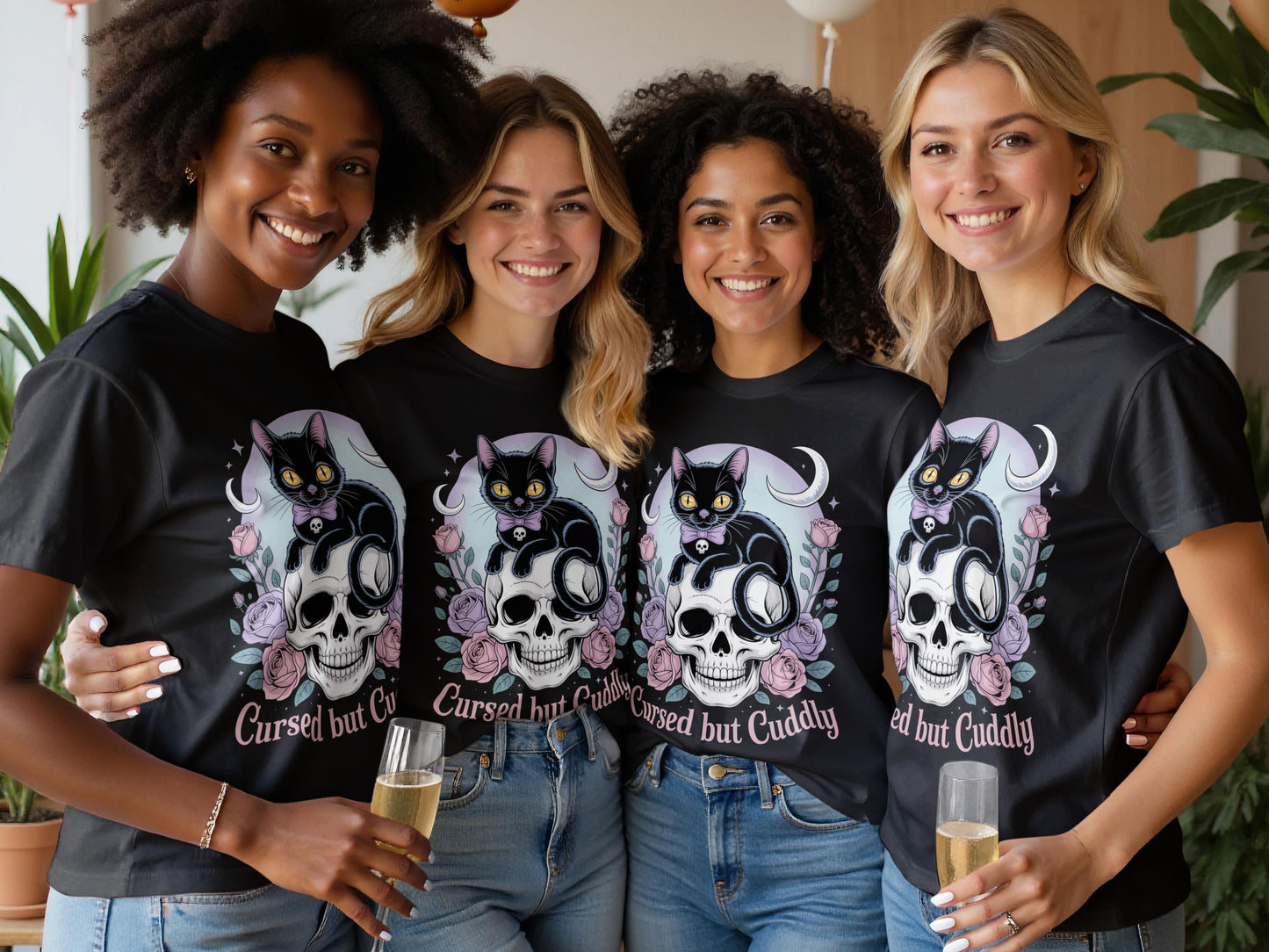 Cursed but Cuddly Skull Cat Graphic Tee product