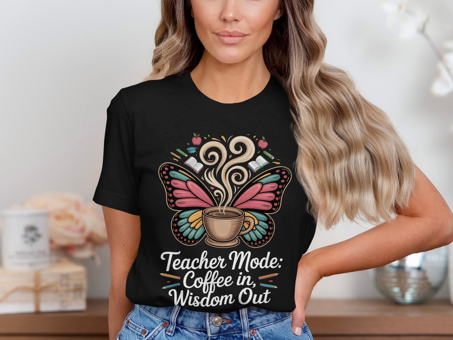 Teacher Mode Coffee in Wisdom Out colorful t-shirt product