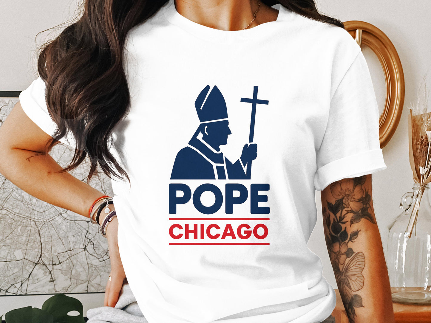 Chicago Pope Silhouette Design Graphic T-Shirt product
