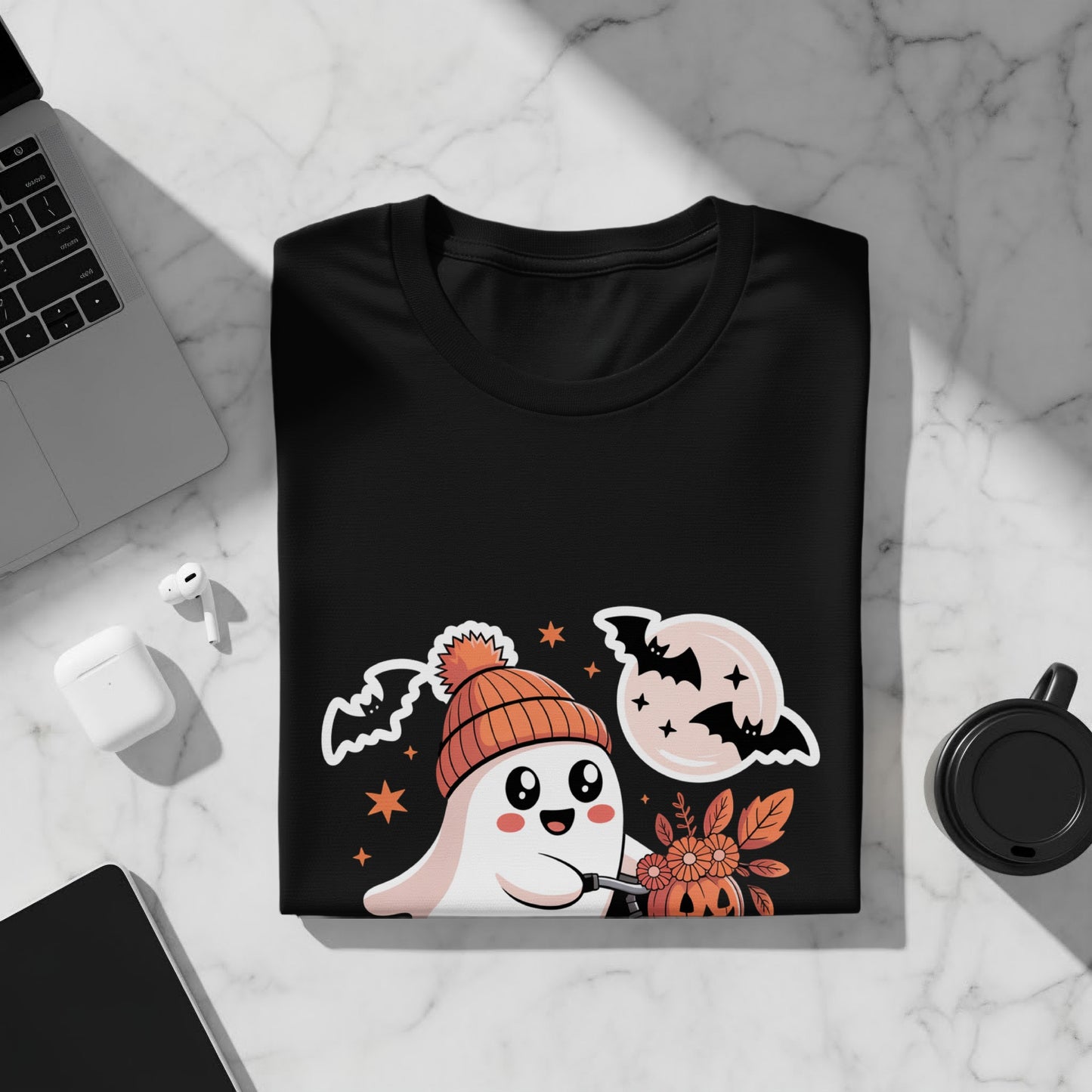 Cute Ghost Halloween Design Black Shirt product