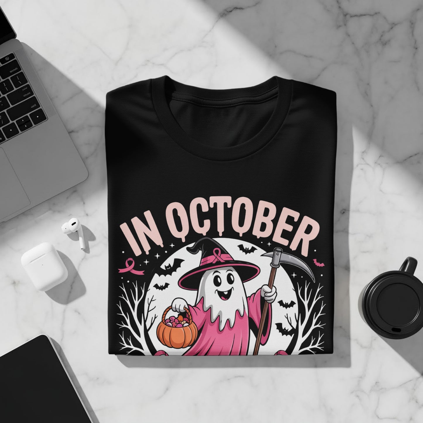 In October Ghost Witch with Scythe Halloween T-Shirt product