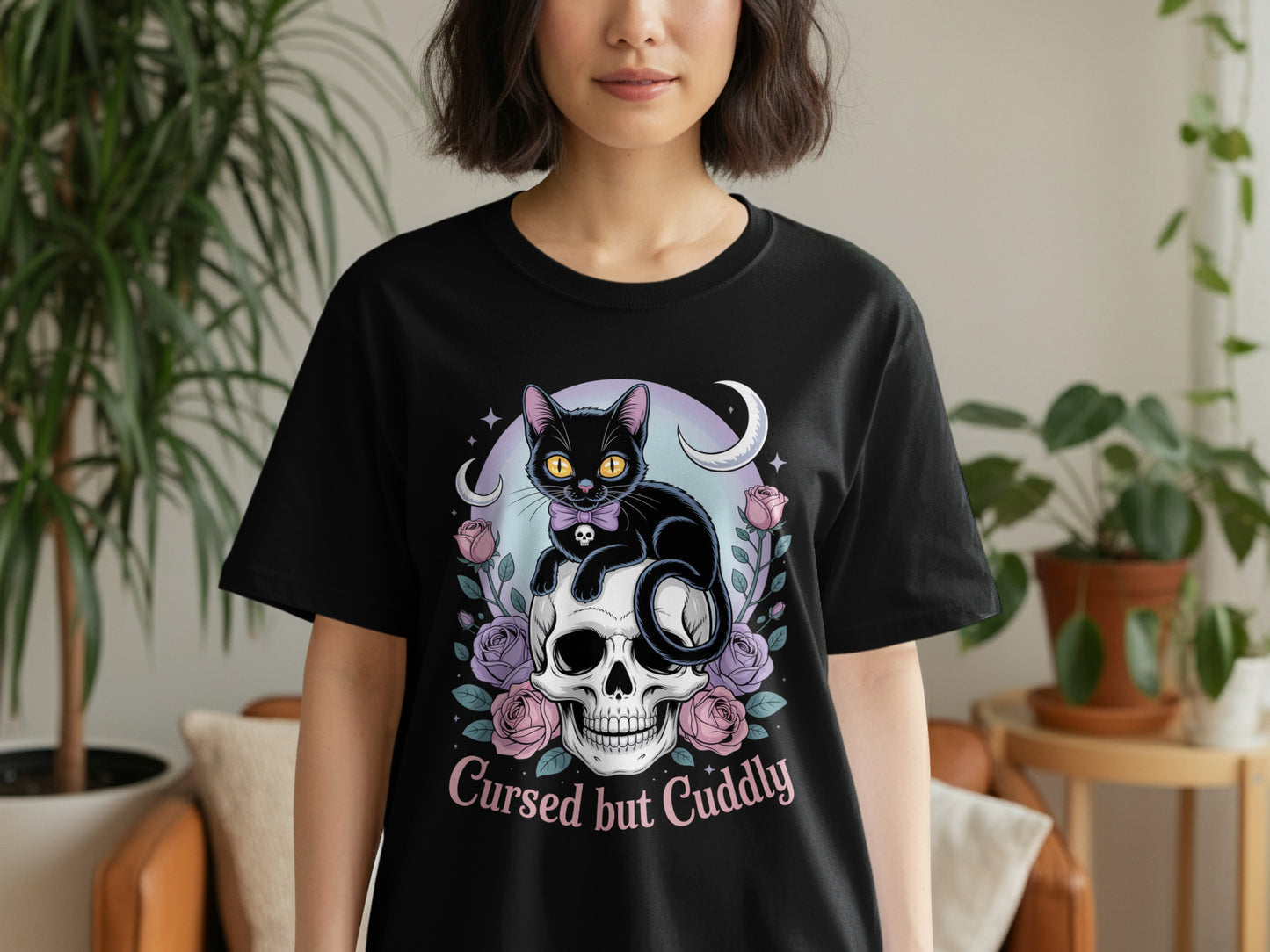 Cursed but Cuddly Skull Cat Graphic T-Shirt product type