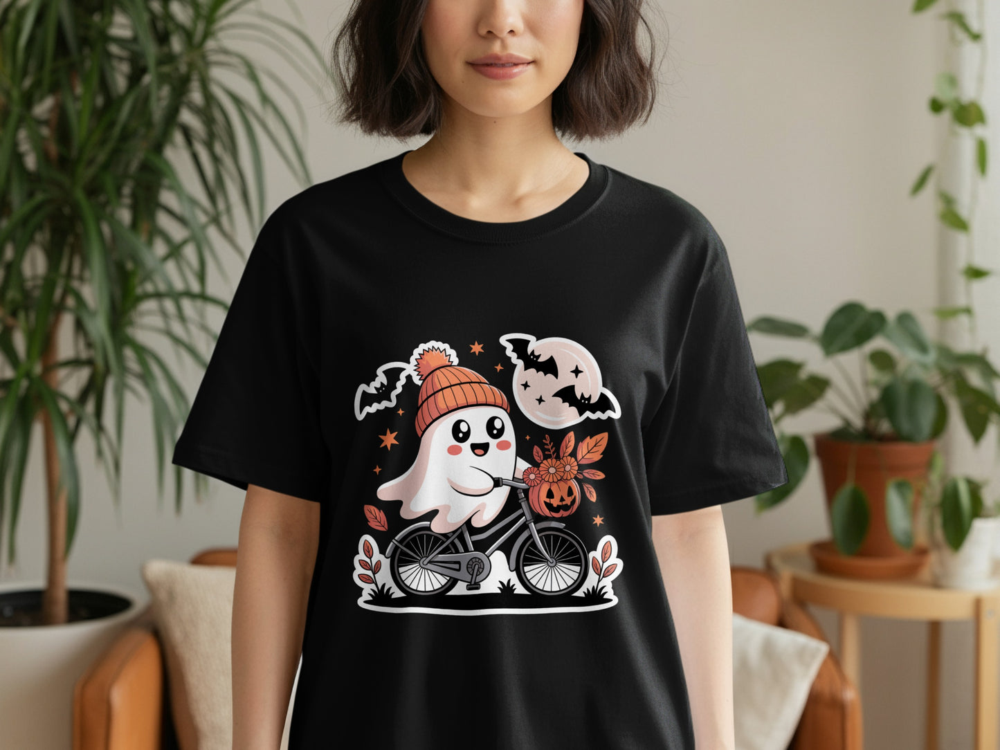 Halloween Ghost on Bike with Pumpkin T-shirt product