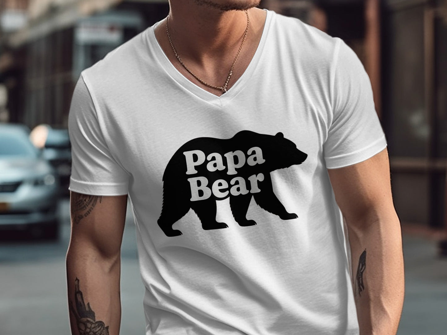 Papa Bear Printed Graphic V-neck T-shirt product