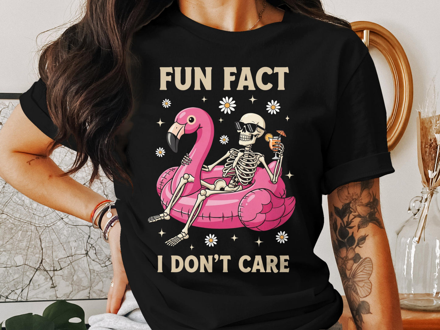 Fun Fact I Don't Care Flamingo Skeleton Shirt product type