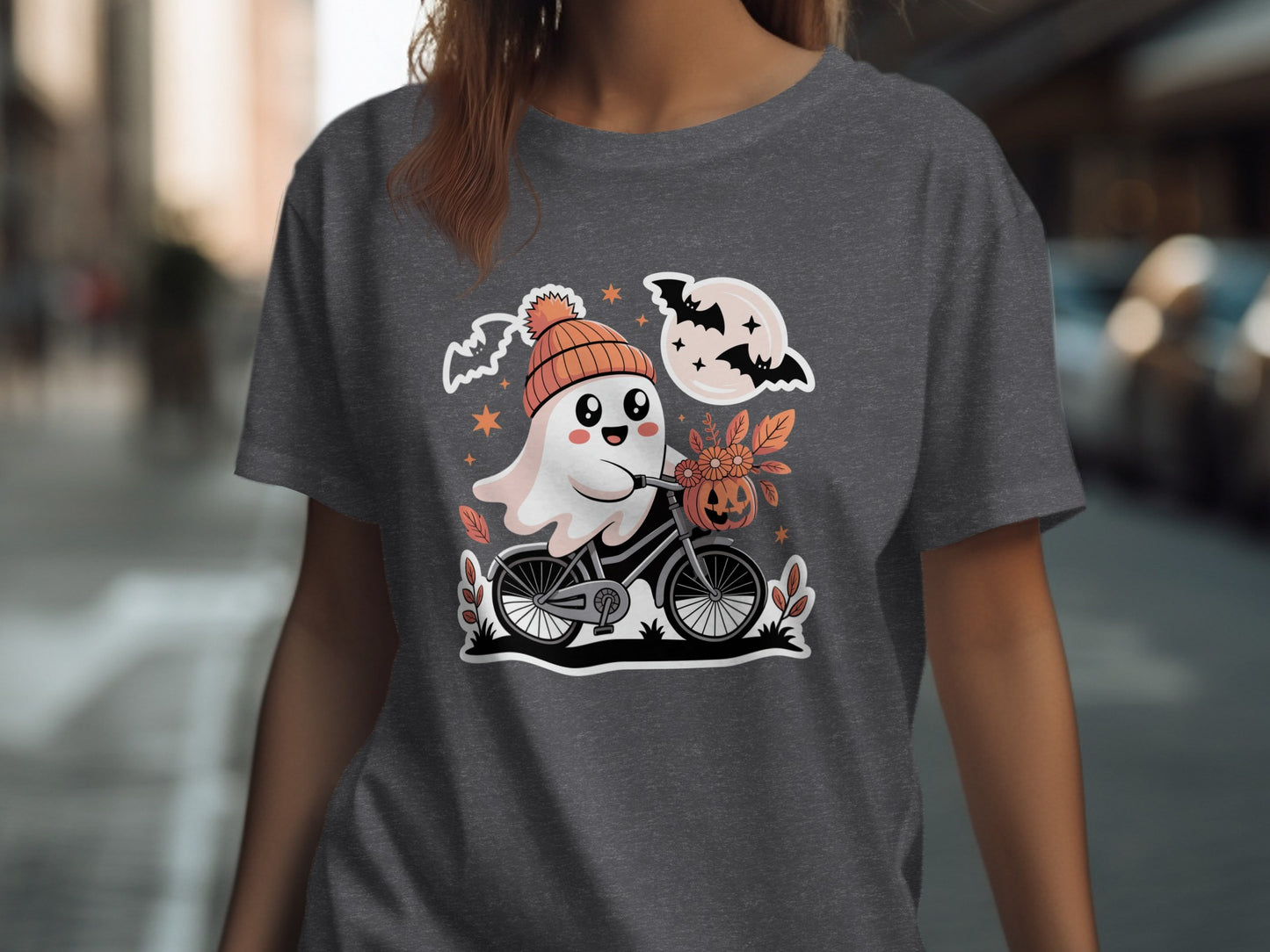 Cute Halloween Ghost Riding Bicycle T-Shirt product type