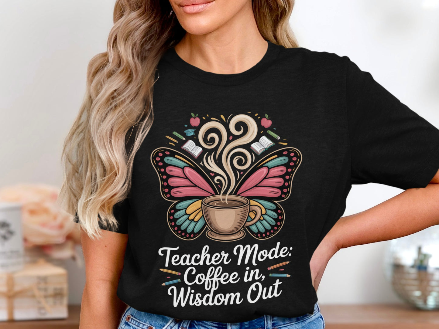 Teacher Mode Coffee in Wisdom Out graphic t-shirt product