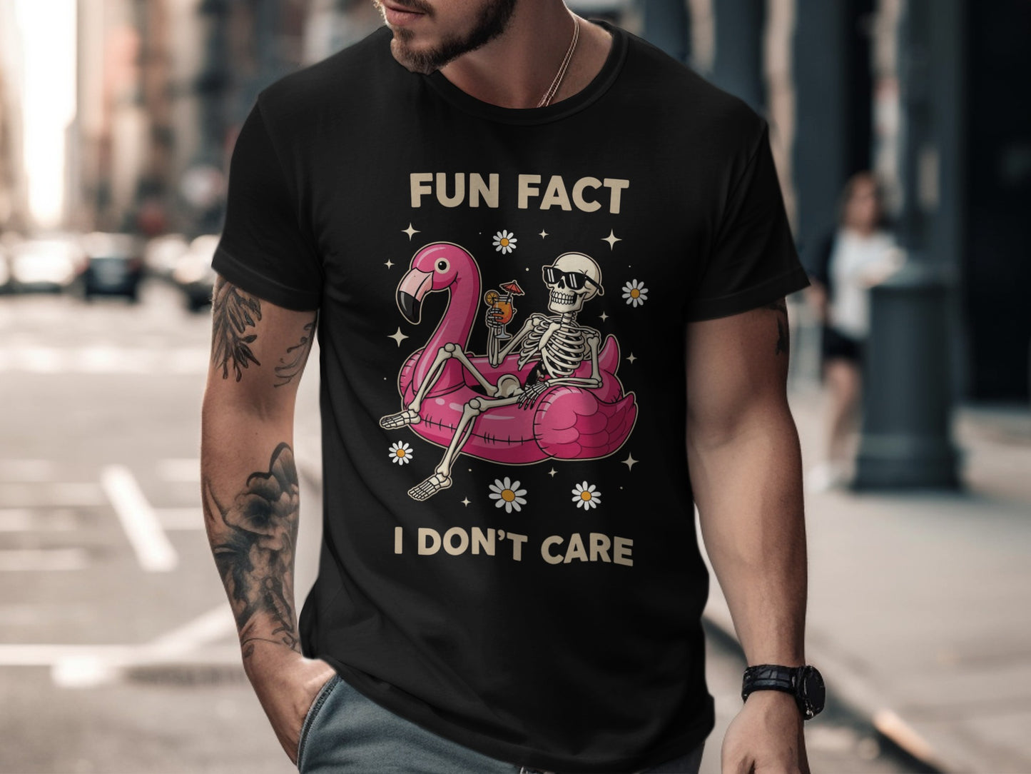 Fun Fact I Don't Care Skeleton Flamingo T Shirt Product
