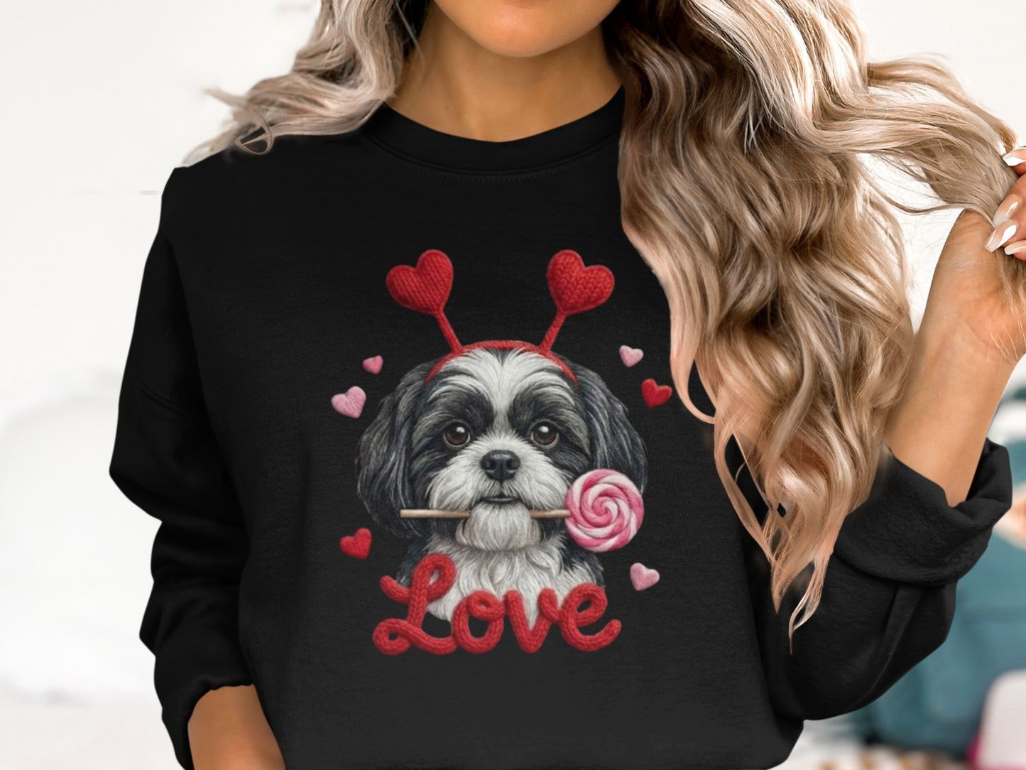Valentine Shih Tzu T-Shirt, Cute Puppy, Love T Shirt, Candy T-Shirt, Valentine Gift, Heart Headband, Dog Lover, Kids T-Shirt