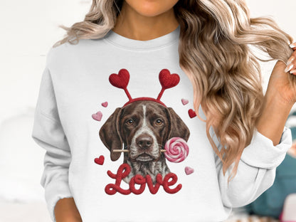 Valentine German Shorthaired Pointer T-Shirt, Heart Antler, Love Lollipop, Cute Puppy Tee, Valentine's Day Gift Dog Lover