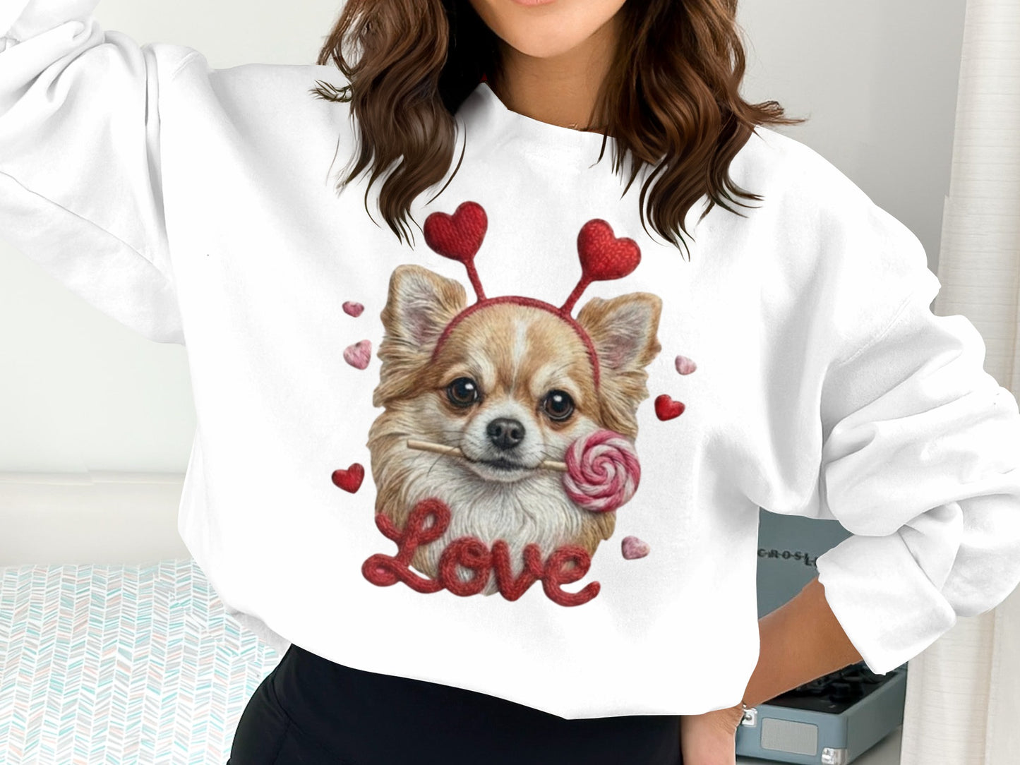 Chihuahua Valentine T Shirt, Cute Dog with Hearts Tee, Puppy Lollipop Love T-Shirt, Valentine Gift, Trendy Gift T-Shirt