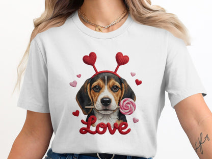 Valentine Beagle T-Shirt, Dog Lover Tee, Heart Headband Puppy, Sweet Treat Shirt, Cute Animal T-Shirt, Gift for Dog Mom, Love T-Shirt