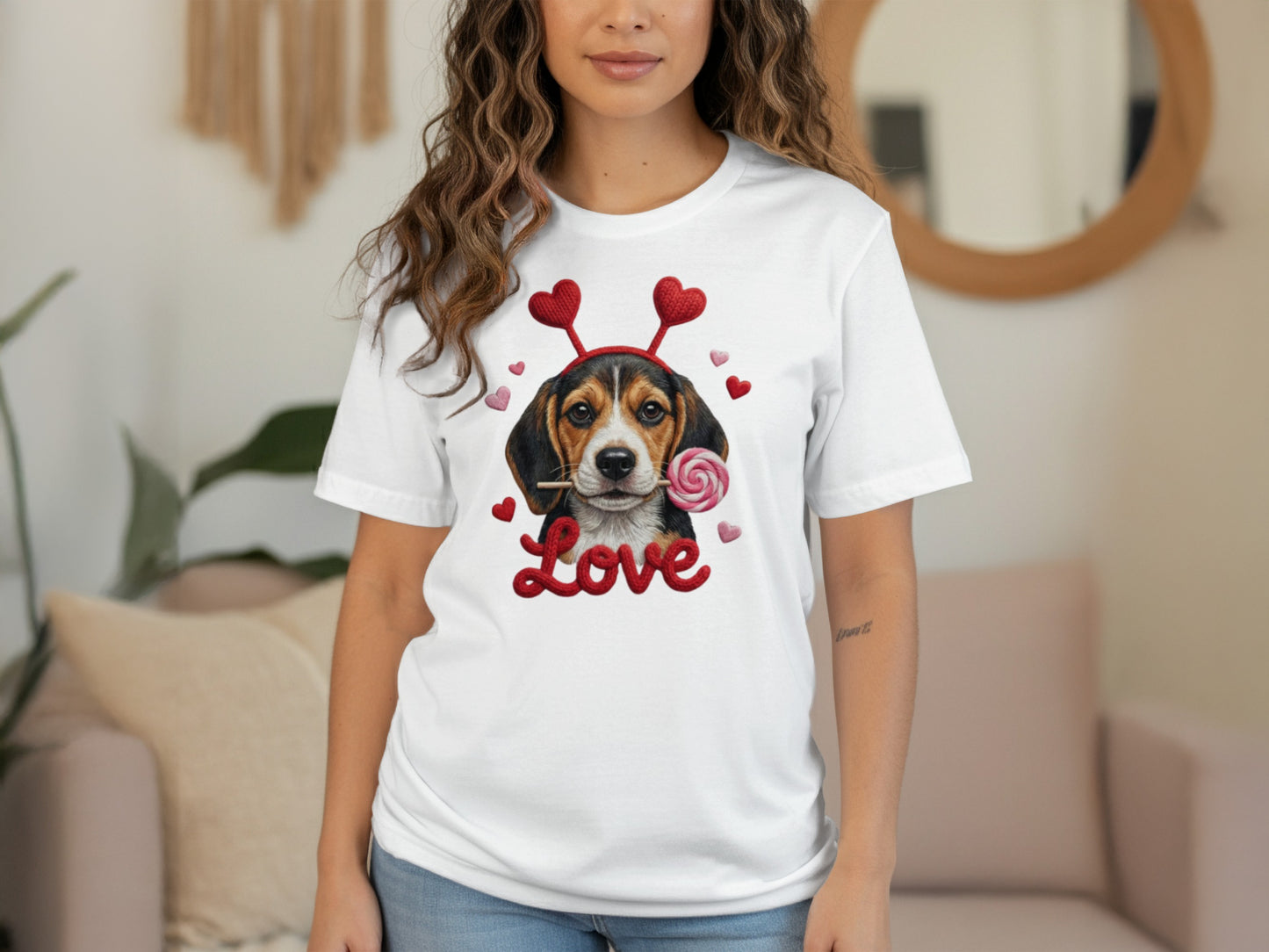 Valentine Beagle T-Shirt, Dog Lover Tee, Heart Headband Puppy, Sweet Treat Shirt, Cute Animal T-Shirt, Gift for Dog Mom, Love T-Shirt