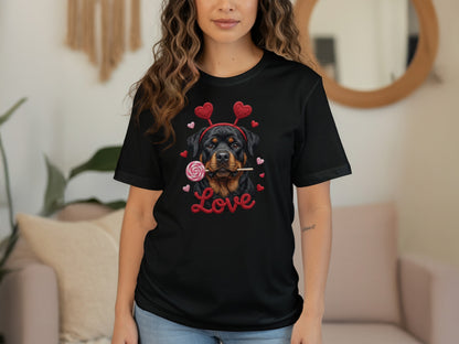 Rottweiler T-Shirt, Valentines Day Dog, Cute Puppy Tee, Dog With Hearts, Pet Lover Gift, Dog Breed Shirt, Love Rottie T Shirt