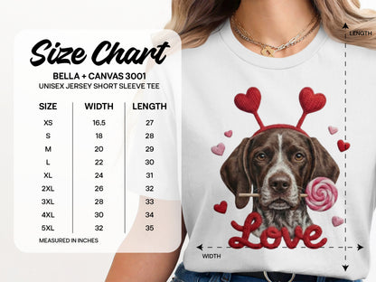 Valentine German Shorthaired Pointer T-Shirt, Heart Antler, Love Lollipop, Cute Puppy Tee, Valentine's Day Gift Dog Lover