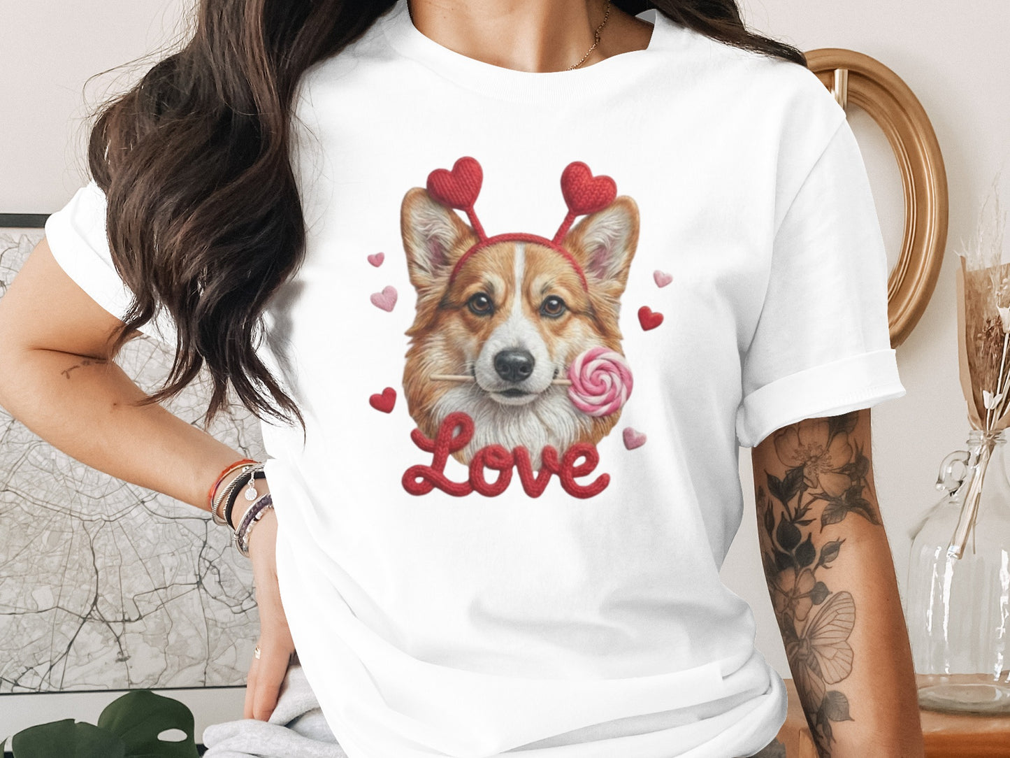 Corgi Valentines T-Shirt, Cute Dog Tee, Love Heart Puppy, Dog Lover Gift, Valentine's Day Shirt, Pet T Shirt, Puppy T-Shirt Design