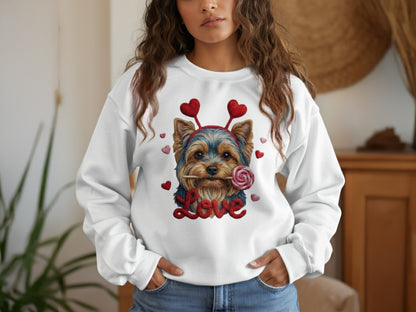 Yorkie Love T-Shirt, Valentine's Day Dog Tee, Heart Headband Pup Shirt, Sweet Dog Shirt, Cute Animal Tee, Yorkie Lover Gift