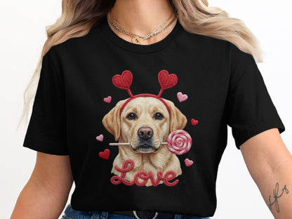 Valentine Labrador T-Shirt, Dog with Hearts, Cute Puppy T Shirt, Love Shirt, Valentines Gift, Dog Lover Tee, Holiday Gift, Trendy Shirt