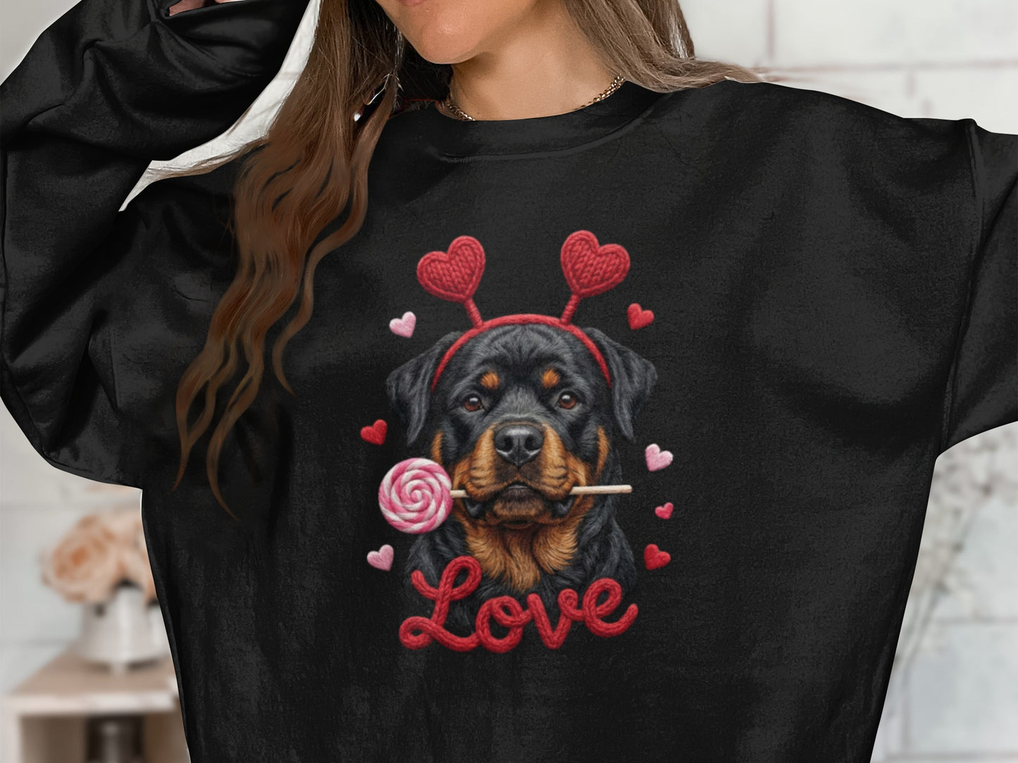 Rottweiler T-Shirt, Valentines Day Dog, Cute Puppy Tee, Dog With Hearts, Pet Lover Gift, Dog Breed Shirt, Love Rottie T Shirt