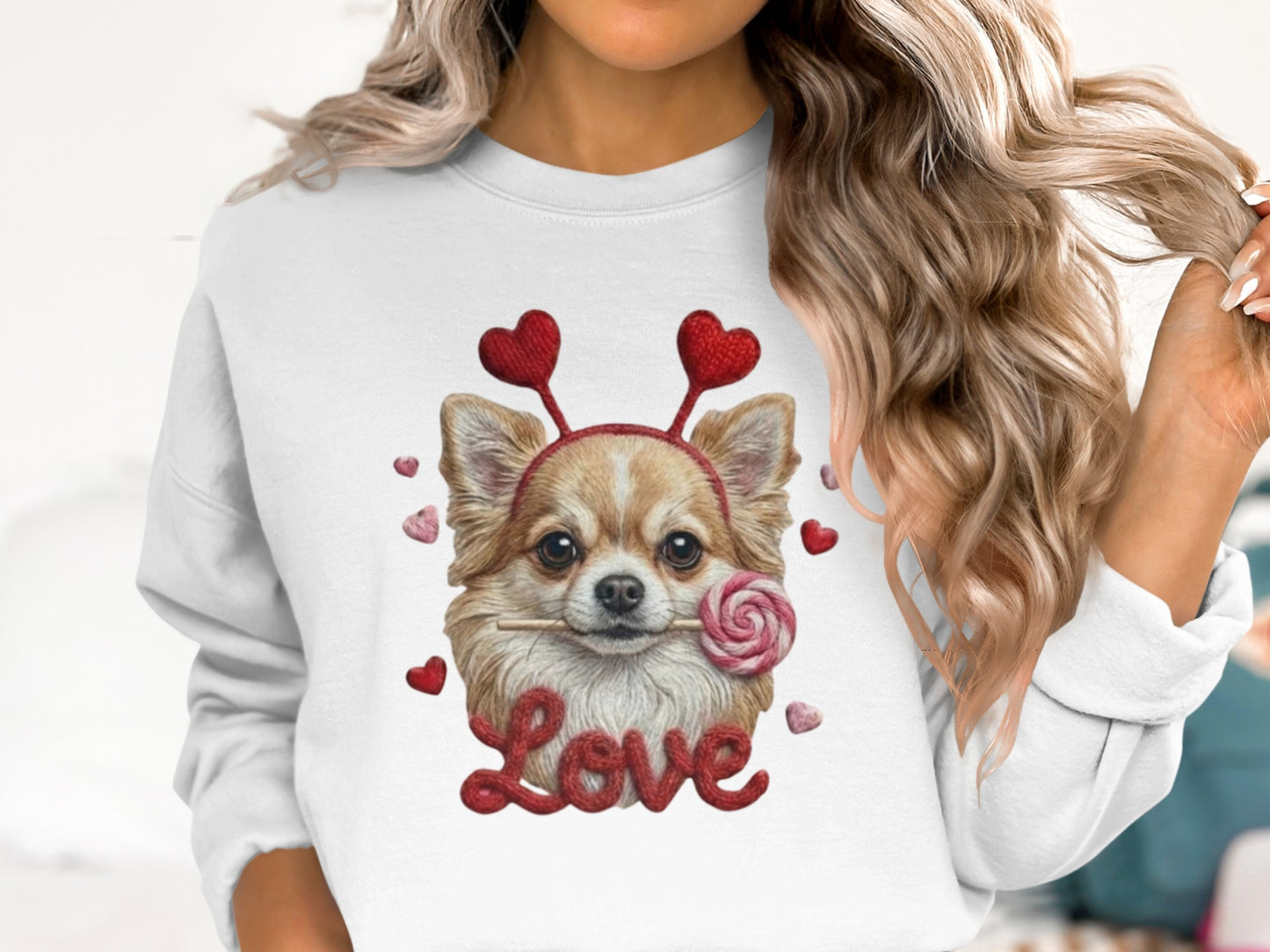 Chihuahua Valentine T Shirt, Cute Dog with Hearts Tee, Puppy Lollipop Love T-Shirt, Valentine Gift, Trendy Gift T-Shirt