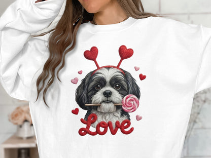 Valentine Shih Tzu T-Shirt, Cute Puppy, Love T Shirt, Candy T-Shirt, Valentine Gift, Heart Headband, Dog Lover, Kids T-Shirt