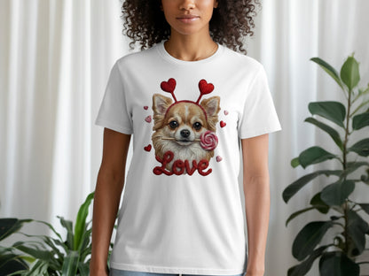 Chihuahua Valentine T Shirt, Cute Dog with Hearts Tee, Puppy Lollipop Love T-Shirt, Valentine Gift, Trendy Gift T-Shirt