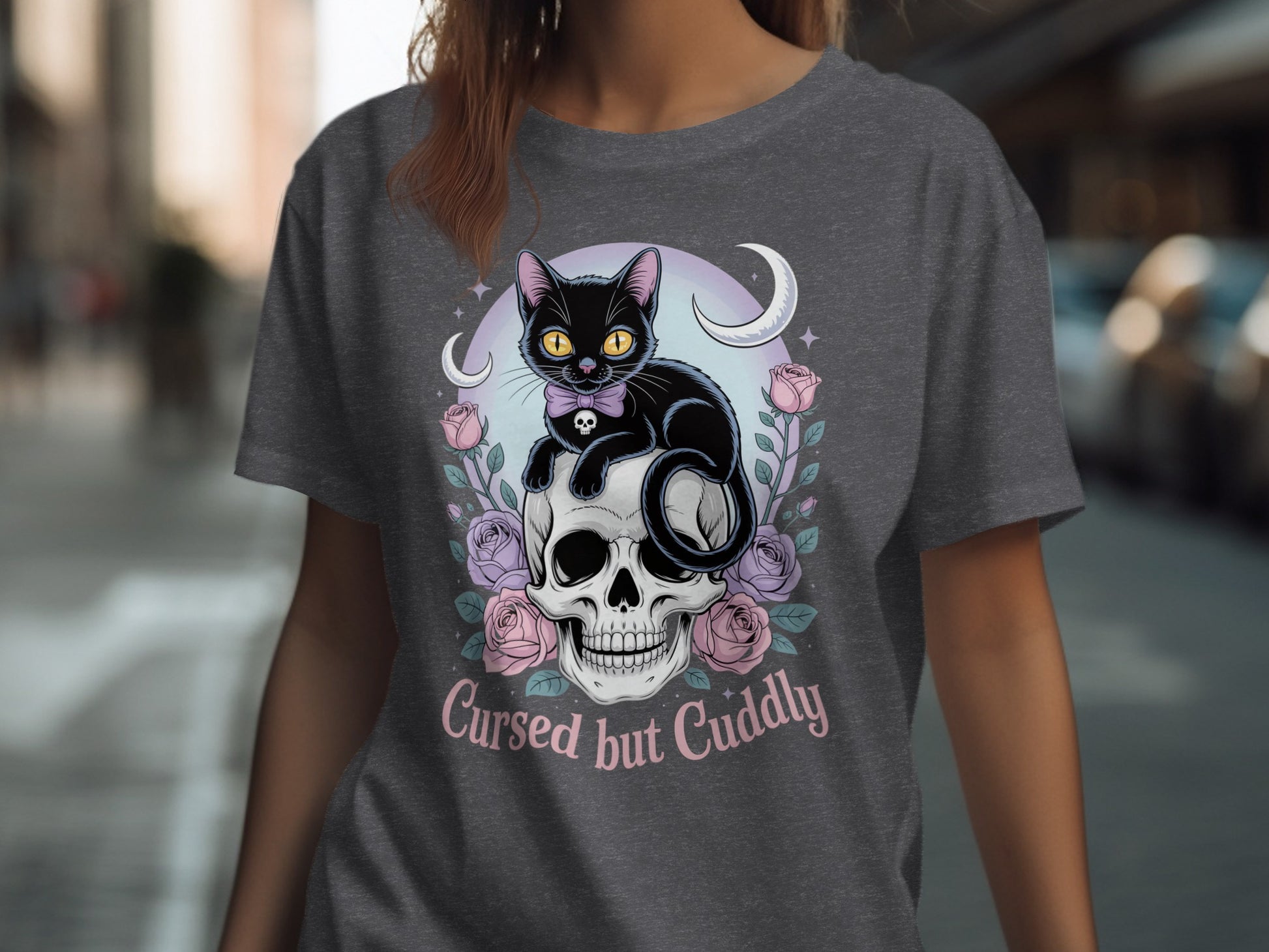Cursed But Cuddly Cat On Skull Artwork T-Shirt product type