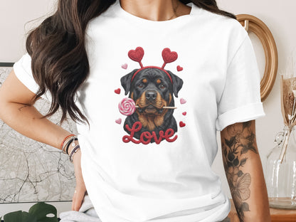 Rottweiler T-Shirt, Valentines Day Dog, Cute Puppy Tee, Dog With Hearts, Pet Lover Gift, Dog Breed Shirt, Love Rottie T Shirt
