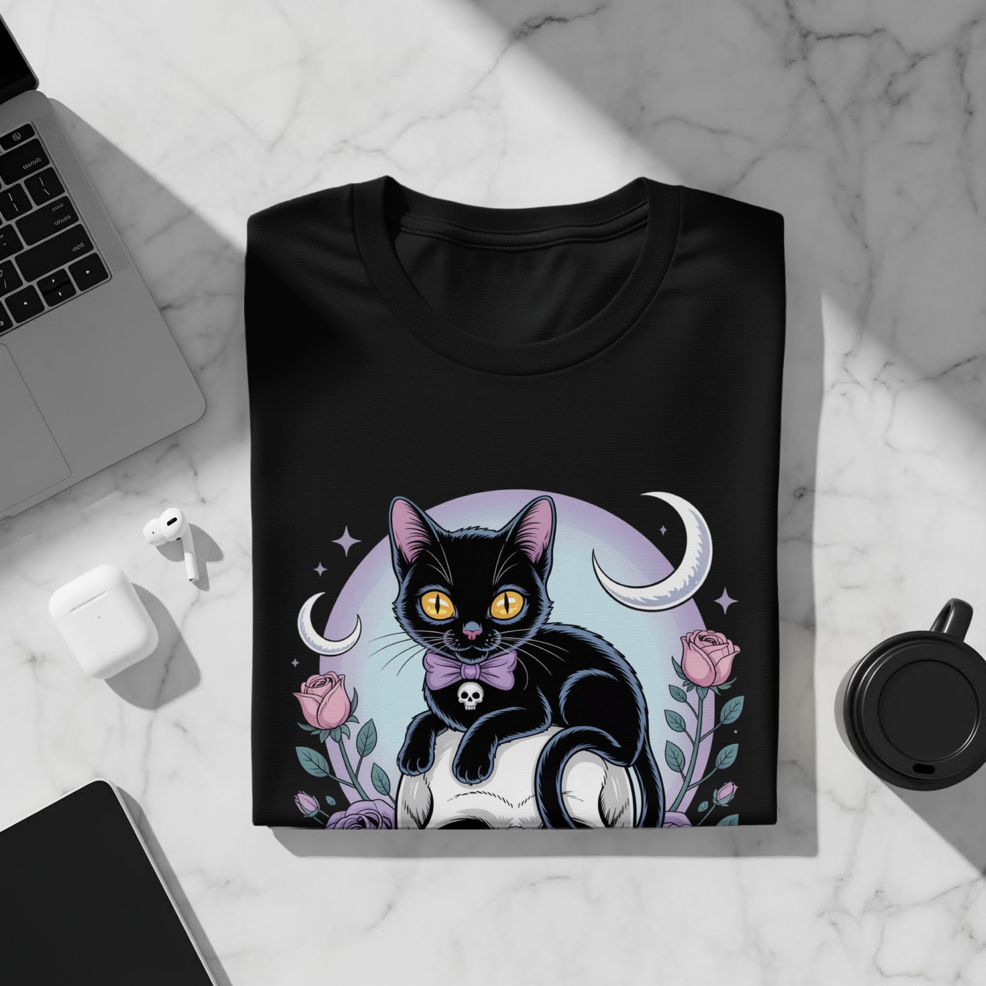 Black Cat with Moon Graphic Design T-shirt product