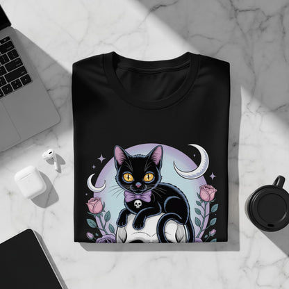 Black Cat with Moon Graphic Design T-shirt product