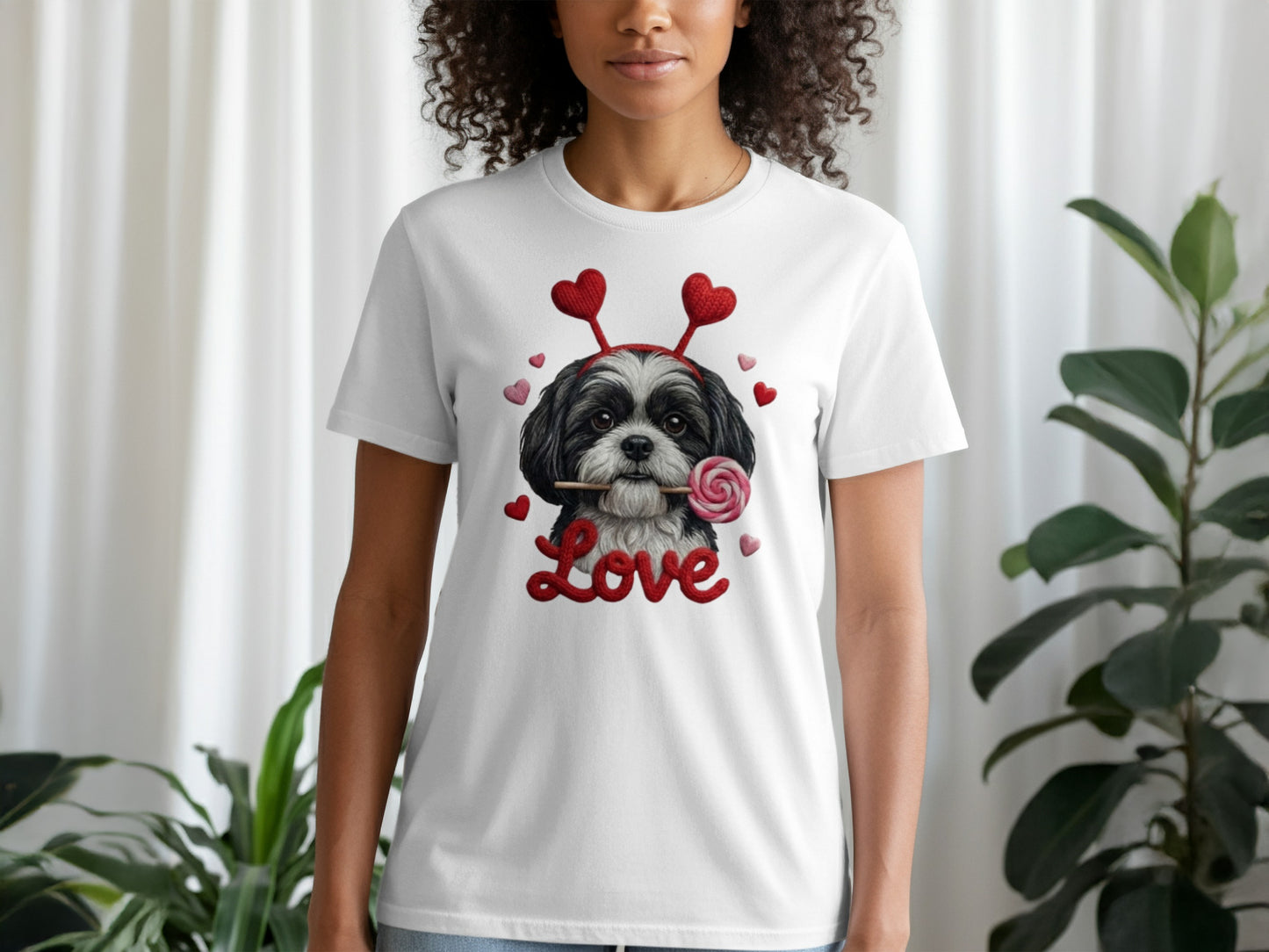 Valentine Shih Tzu T-Shirt, Cute Puppy, Love T Shirt, Candy T-Shirt, Valentine Gift, Heart Headband, Dog Lover, Kids T-Shirt