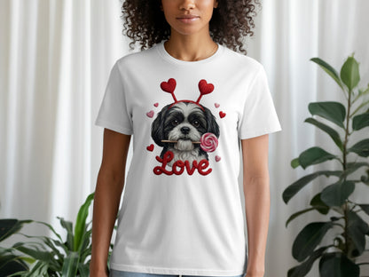 Valentine Shih Tzu T-Shirt, Cute Puppy, Love T Shirt, Candy T-Shirt, Valentine Gift, Heart Headband, Dog Lover, Kids T-Shirt