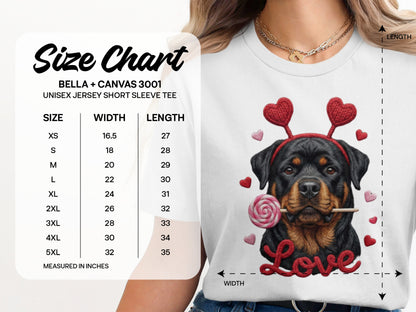 Rottweiler T-Shirt, Valentines Day Dog Shirt, Love Heart T-Shirt, Cute Rottweiler Dog, Candy Shirt, Dog Lover Tee, Valentines Tee