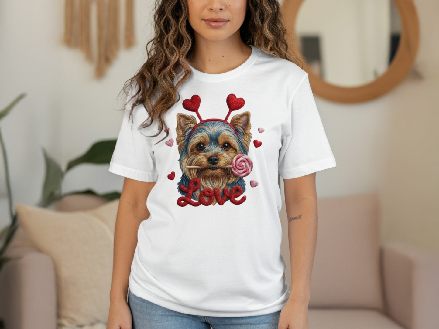 Yorkie Love T-Shirt, Valentine's Day Dog Tee, Heart Headband Pup Shirt, Sweet Dog Shirt, Cute Animal Tee, Yorkie Lover Gift