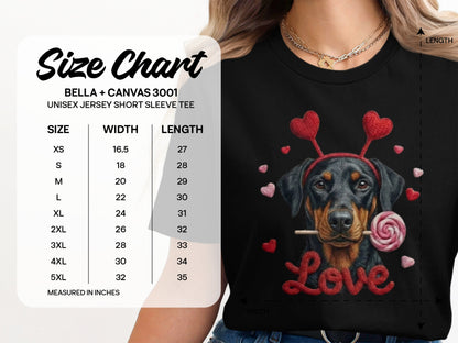 Valentine Doberman Pinscher T-Shirt, Love Dog Tee, Heart Headband Puppy Shirt, Valentines Day Gift, Cute Pet Lover Apparel, Rottweiler Gifts