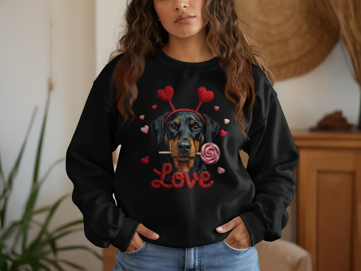 Valentine Doberman Pinscher T-Shirt, Love Dog Tee, Heart Headband Puppy Shirt, Valentines Day Gift, Cute Pet Lover Apparel, Rottweiler Gifts