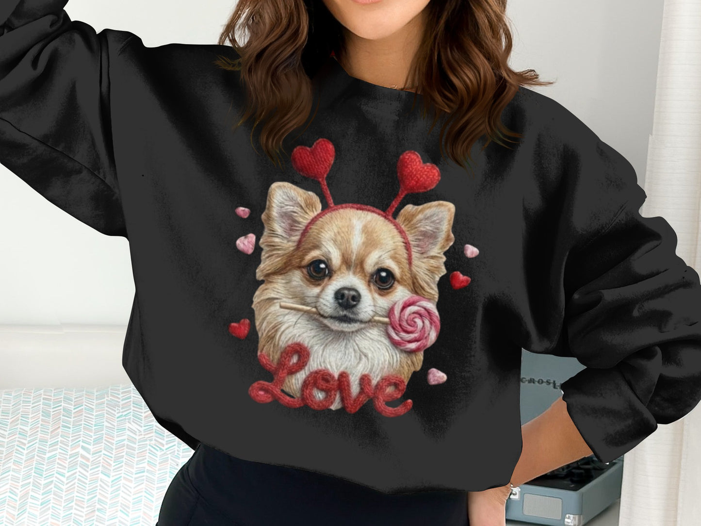 Chihuahua Valentine T Shirt, Cute Dog with Hearts Tee, Puppy Lollipop Love T-Shirt, Valentine Gift, Trendy Gift T-Shirt