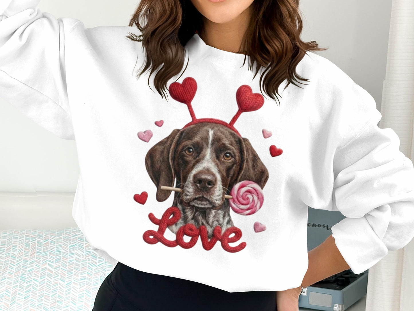 Valentine German Shorthaired Pointer T-Shirt, Heart Antler, Love Lollipop, Cute Puppy Tee, Valentine's Day Gift Dog Lover