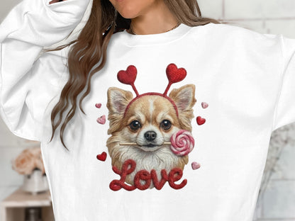 Chihuahua Valentine T Shirt, Cute Dog with Hearts Tee, Puppy Lollipop Love T-Shirt, Valentine Gift, Trendy Gift T-Shirt