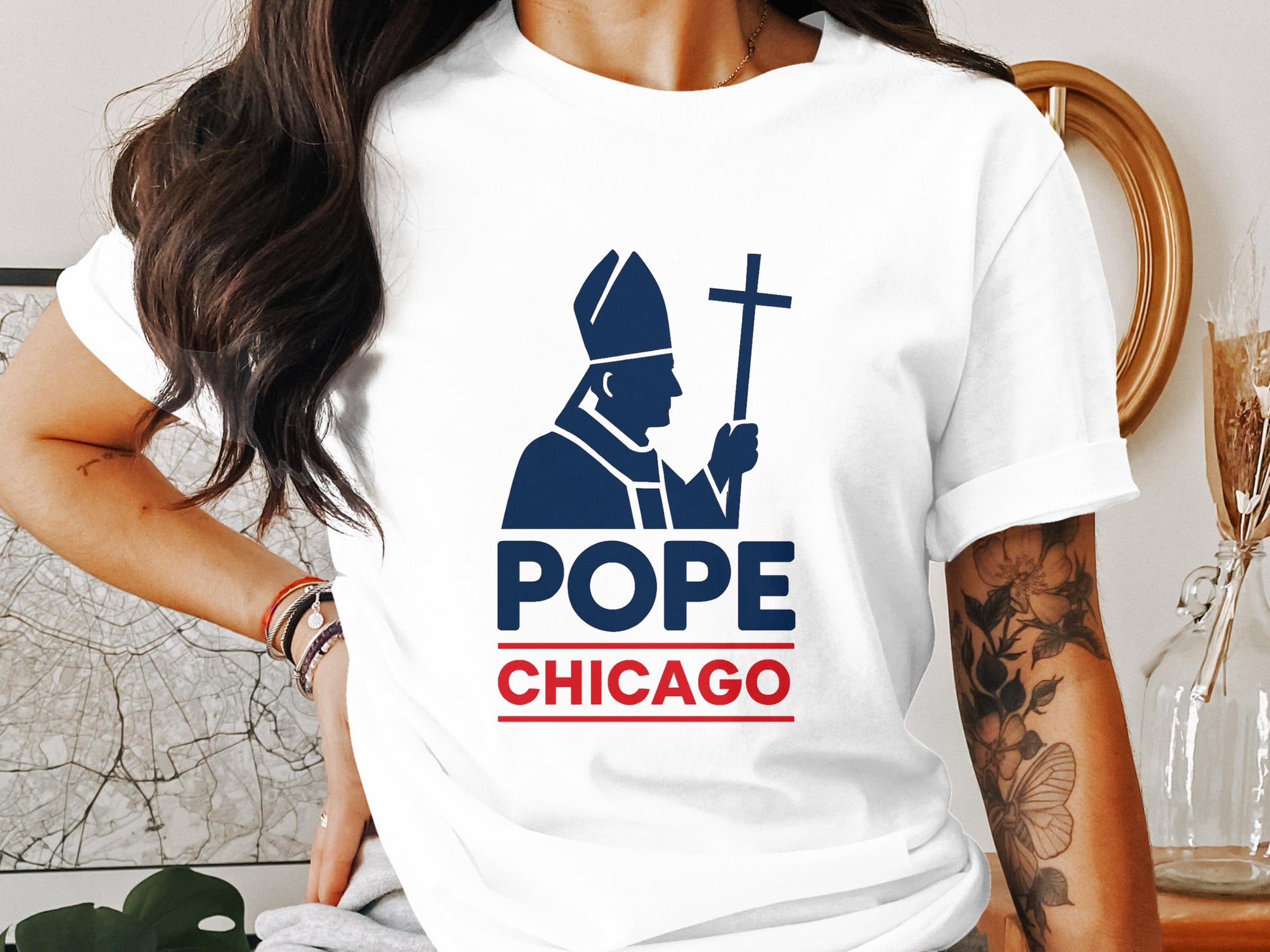 Chicago Pope Silhouette Design Graphic T-Shirt product