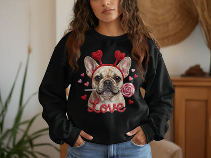 French Bulldog Valentines T-Shirt, Dog Love T-Shirt, Heart Headband Tee, Valentines Gift T-Shirt, Cute Dog Lover T-Shirt, Candy T-Shirt
