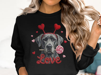 Valentine's Day Great Dane T-Shirt, Cute Dog with Hearts, Dog Lover Gift, Holiday T-Shirt, Sweet Canine Tee, Pet Lover Apparel
