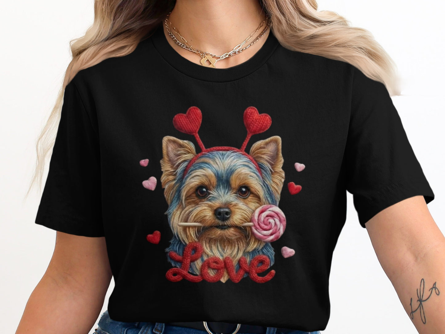 Yorkie Love T-Shirt, Valentine's Day Dog Tee, Heart Headband Pup Shirt, Sweet Dog Shirt, Cute Animal Tee, Yorkie Lover Gift