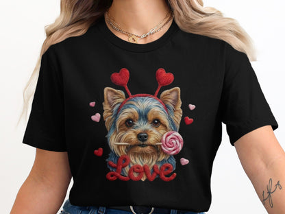 Yorkie Love T-Shirt, Valentine's Day Dog Tee, Heart Headband Pup Shirt, Sweet Dog Shirt, Cute Animal Tee, Yorkie Lover Gift