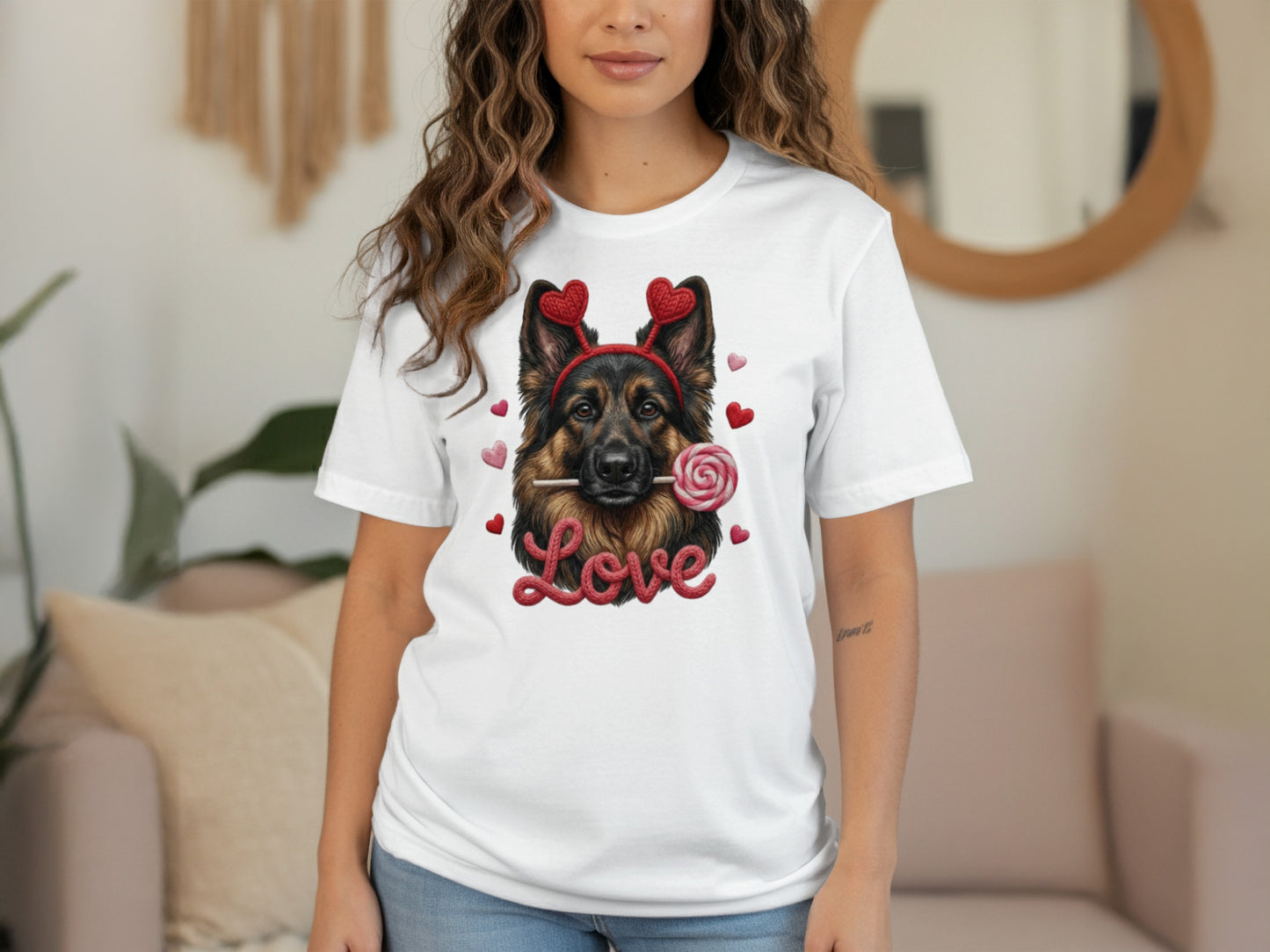 German Shepherd T-Shirt, Valentine Dog, Cute Dog Tee, Heart Headband Puppy Shirt, Dog Lover Valentine Gift, Love T-Shirt, Valentine's Day